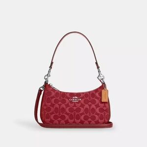 New! Coach Teri Shoulder Bag In Signature Denim In Silver/Red ♥️♥️♥️♥️♥️